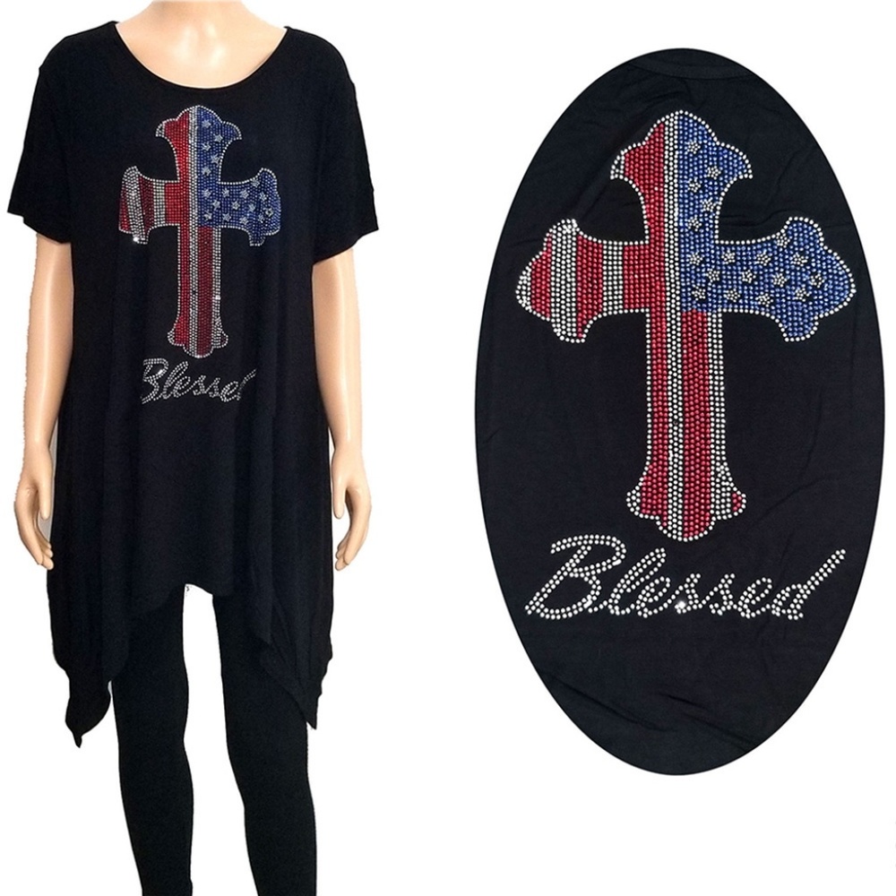'Blessed' Cross Crystal Embellished Tshirt